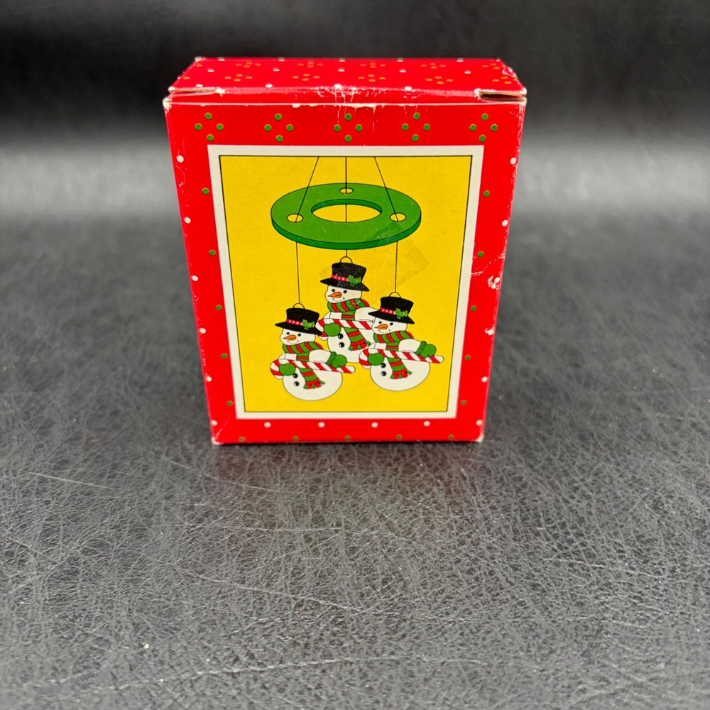 Vintage Russ Berrie Holiday Windchimes Snowman Ceramic Trio Style 1905 Red Box